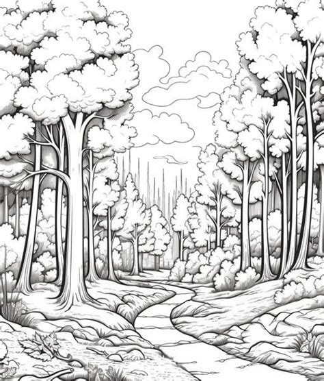 forest coloring pages|free printable coloring forest landscape.